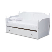 Baxton Studio MG0010-White-Daybed Millie Cottage Farmhouse Grey Finished Wood Twin Size Daybed with Trundle
